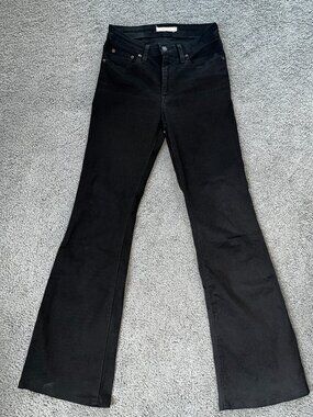Levi's 726 High Rise Flare Jeans Black Solid Wash High Waisted Flare Leg EUC  28
